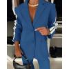 imageCHICME 2025 Womens Two Piece Outfits Striped Side Button Blazer and Pants with Pockets Sets Business Casual Pant Suits SetDark Blue