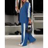 imageCHICME 2025 Womens Two Piece Outfits Striped Side Button Blazer and Pants with Pockets Sets Business Casual Pant Suits SetDark Blue