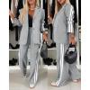 imageCHICME 2025 Womens Two Piece Outfits Striped Side Button Blazer and Pants with Pockets Sets Business Casual Pant Suits SetLight Gray