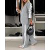 imageCHICME 2025 Womens Two Piece Outfits Striped Side Button Blazer and Pants with Pockets Sets Business Casual Pant Suits SetLight Gray
