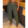 imageCHICME Women High Waist Pants Casual Wide Leg Pants with Pockets Buckle Cuffed Cargo PantsArmy Green