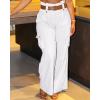 imageCHICME Women High Waist Pants Casual Wide Leg Pants with Pockets Buckle Cuffed Cargo PantsAwhite