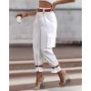 imageCHICME Women High Waist Pants Casual Wide Leg Pants with Pockets Buckle Cuffed Cargo PantsAwhite