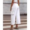 imageCHICME Women High Waist Pants Casual Wide Leg Pants with Pockets Buckle Cuffed Cargo PantsAwhite