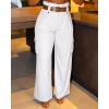 imageCHICME Women High Waist Pants Casual Wide Leg Pants with Pockets Buckle Cuffed Cargo PantsAwhite