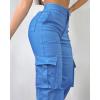 imageCHICME Women High Waisted Cargo Pants Button Down Casual Loose Fit Trendy Work Trousers with 6 PocketsBlue