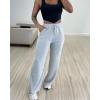 imageCHICME Womens Casual 2025 High Waisted Lounge Pants with Pockets Comfy Drawstring Wide Leg Sweatpants TrousersGray