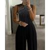 imageCHICME Womens One Piece Jumpsuit Rhinestone Cutout Ruched Wide Leg Jumpsuit Overall Long PantsBlack