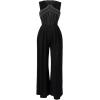 imageCHICME Womens One Piece Jumpsuit Rhinestone Cutout Ruched Wide Leg Jumpsuit Overall Long PantsBlack