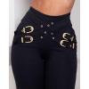imageCHICME Womens Slim fit Black Pants Criss Cross Buckled Decor High Waist Skinny Pants Trousers LeggingsBlack