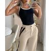 imageWomens 2 Piece Outfits Summer Casual Sleeveless U Neck Slim Fit Tops and Striped Wide Leg Pants Lounge SetBlack