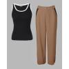 imageWomens 2 Piece Outfits Summer Casual Sleeveless U Neck Slim Fit Tops and Striped Wide Leg Pants Lounge SetBrown