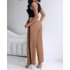 imageWomens 2 Piece Outfits Summer Casual Sleeveless U Neck Slim Fit Tops and Striped Wide Leg Pants Lounge SetBrown