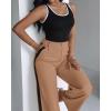 imageWomens 2 Piece Outfits Summer Casual Sleeveless U Neck Slim Fit Tops and Striped Wide Leg Pants Lounge SetBrown