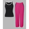 imageWomens 2 Piece Outfits Summer Casual Sleeveless U Neck Slim Fit Tops and Striped Wide Leg Pants Lounge SetHot Pink