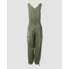 imageWomens Causal Sleeveless Jumpsuit Ajustable Strap Drawstring Bib Overalls Cuffed Rompers with Pockets Army GreenL