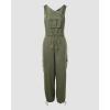 imageWomens Causal Sleeveless Jumpsuit Ajustable Strap Drawstring Bib Overalls Cuffed Rompers with Pockets Army GreenL