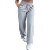 imageCHICME Womens Casual 2025 High Waisted Lounge Pants with Pockets Comfy Drawstring Wide Leg Sweatpants TrousersGray