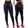 imageCHICME Womens Slim fit Black Pants Criss Cross Buckled Decor High Waist Skinny Pants Trousers LeggingsBlack