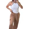 imageWomens 2 Piece Outfits Summer Casual Sleeveless U Neck Slim Fit Tops and Striped Wide Leg Pants Lounge SetKhaki1