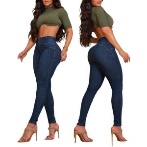 imageCHICME Womens High Waisted Butt Lifting Jeans Button Front Strechy Skinny Leggings Casual Slim Fit Denim PantsAdark Blue