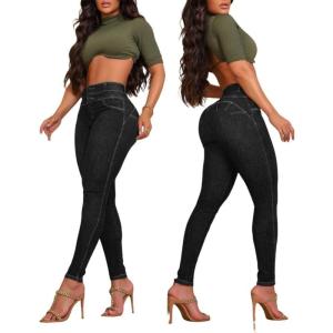 imageCHICME Womens High Waisted Butt Lifting Jeans Button Front Strechy Skinny Leggings Casual Slim Fit Denim PantsBlack