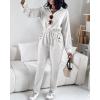 imageCHICME 2025 Casual Jumpsuits for Women Lapel VNeck Long Sleeve Drawstring Waist Jumpsuit with Side PocketsBeige