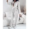 imageCHICME 2025 Casual Jumpsuits for Women Lapel VNeck Long Sleeve Drawstring Waist Jumpsuit with Side PocketsBeige