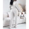 imageCHICME 2025 Casual Jumpsuits for Women Lapel VNeck Long Sleeve Drawstring Waist Jumpsuit with Side PocketsBeige