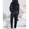 imageCHICME 2025 Casual Jumpsuits for Women Lapel VNeck Long Sleeve Drawstring Waist Jumpsuit with Side PocketsBlack