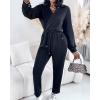 imageCHICME 2025 Casual Jumpsuits for Women Lapel VNeck Long Sleeve Drawstring Waist Jumpsuit with Side PocketsBlack