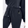 imageCHICME 2025 Casual Jumpsuits for Women Lapel VNeck Long Sleeve Drawstring Waist Jumpsuit with Side PocketsBlack