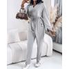 imageCHICME 2025 Casual Jumpsuits for Women Lapel VNeck Long Sleeve Drawstring Waist Jumpsuit with Side PocketsGray