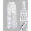 imageCHICME 2025 Womens Textured Two Piece Outfit Set Elegant Button Down Long Sleeve Shirt and Loose Wide Leg Pants SetWhite