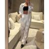 imageCHICME 2025 Womens Textured Two Piece Outfit Set Elegant Button Down Long Sleeve Shirt and Loose Wide Leg Pants SetWhite