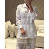 imageCHICME 2025 Womens Textured Two Piece Outfit Set Elegant Button Down Long Sleeve Shirt and Loose Wide Leg Pants SetWhite