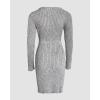 imageCHICME 2025 Womens V Neck Ribbed Long Sleeve Sweater Dress Button Decor Adjustable Drawstring Waist Mini DressAgray