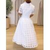imageCHICME Elegant Turn Down Collar Plaid Mesh Double Layered Cinched Waist 2025 A Line Shirt Maxi DressWhite
