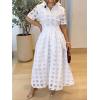 imageCHICME Elegant Turn Down Collar Plaid Mesh Double Layered Cinched Waist 2025 A Line Shirt Maxi DressWhite