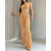 imageCHICME Jumpsuits for Women Dressy Bandeau Thick Strap Casual Jumpsuit Backless Laceup Party Holiday OverallsTkhaki