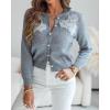 imageCHICME Womens Elegant 3D Pearl Embellished Floral 2025 Knit Cardigan Long Sleeve Round Neck Front Sweater CoatGray