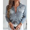 imageCHICME Womens Elegant 3D Pearl Embellished Floral 2025 Knit Cardigan Long Sleeve Round Neck Front Sweater CoatGray