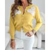 imageCHICME Womens Elegant 3D Pearl Embellished Floral 2025 Knit Cardigan Long Sleeve Round Neck Front Sweater CoatYellow