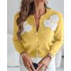 imageCHICME Womens Elegant 3D Pearl Embellished Floral 2025 Knit Cardigan Long Sleeve Round Neck Front Sweater CoatYellow