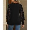 imageWomen Long Sleeve Shirt Sheer Mesh Blouse Shirred Slim fit Spring TopsAblack