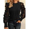 imageWomen Long Sleeve Shirt Sheer Mesh Blouse Shirred Slim fit Spring TopsAblack