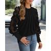 imageWomen Long Sleeve Shirt Sheer Mesh Blouse Shirred Slim fit Spring TopsAblack
