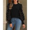 imageWomen Long Sleeve Shirt Sheer Mesh Blouse Shirred Slim fit Spring TopsAblack