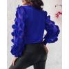 imageWomen Long Sleeve Shirt Sheer Mesh Blouse Shirred Slim fit Spring TopsBlue