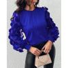 imageWomen Long Sleeve Shirt Sheer Mesh Blouse Shirred Slim fit Spring TopsBlue